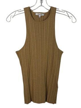 Madewell Gold Metallic Ribbed Sleeveless High Neck Tank Top Medium M Holiday